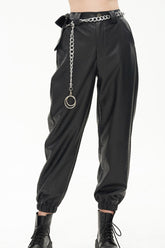 Pantalon en cuir pour femmes avec motif crocodile gothique noir et design de chaîne en métal lanterne